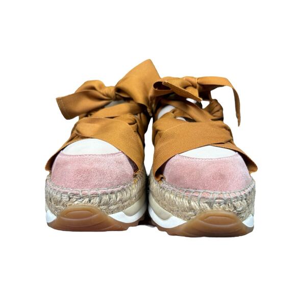 Free People Chapmin Espadrille Sneakers Womens 38/7.5 Pink Brown Bows Balletcore - Picture 5 of 11